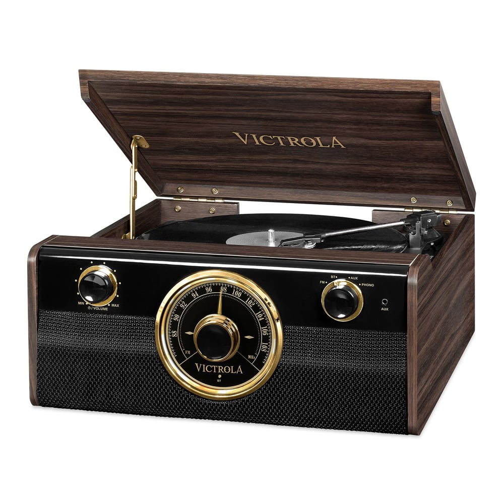 Victrola Empire Junior Vta-240b 4-in-1 Wood Bluetooth Mid Century Record Player With 3-speed Turntable And Fm Radio Music Centre Victrola Empire Junior Vta-240b 4-in-1 Wood Bluetooth Mid Century Record Player With 3-speed Turntable And Fm Radio Music Centre
