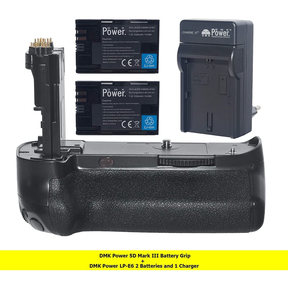 Dmk Power Dmk-bg-e11 Battery Grip Kit Compatible With Canon Eos 5d Mark Iii, Eos 5ds, Eos 5ds R Digital Slr Camera Includes Qty 2 Replacement Lp-e6 Batteries + 1pc Charger + Vertical Battery Grip