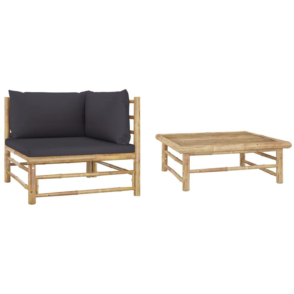 Vidaxl 2 Piece Garden Lounge Set With Dark Grey Cushions Bamboo Vidaxl 2 Piece Garden Lounge Set With Dark Grey Cushions Bamboo
