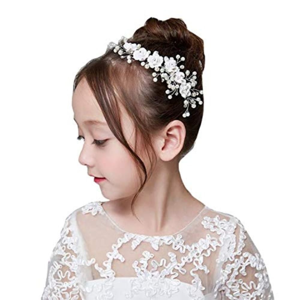 Campsis Cute Princess Wedding Headpiece White Flower Headband Pearl Hair Accessories For Girl And Women Bridal Tiaras Bridal.