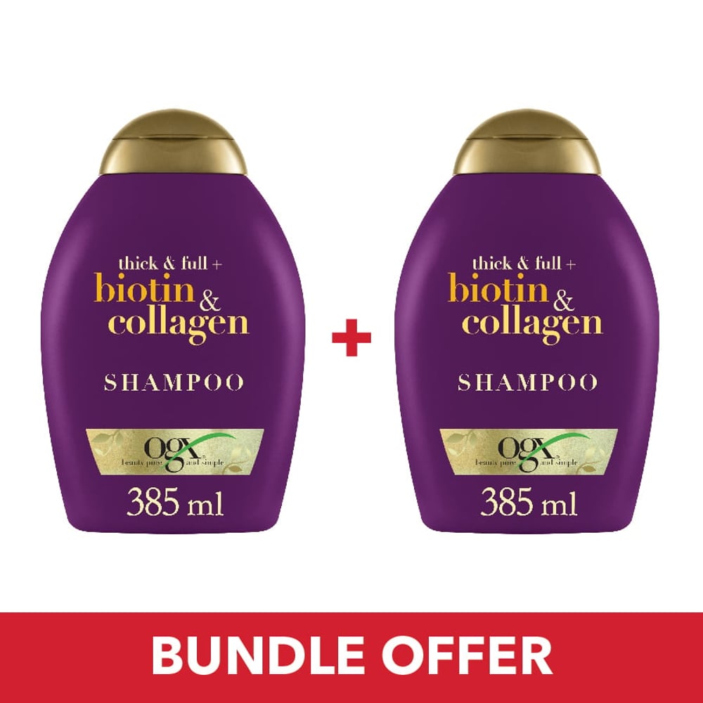 OGX Shampoo Thick & Full + Biotin & Collagen 385ml - Pack of 2 Pieces (Bundle Offer)