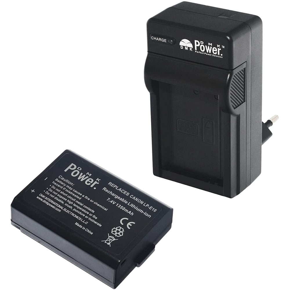 Dmk Power Lp-e10 Battery (1350mah) And Battery Charger For Canon Eos Rebel T3 T5 T6 T7 Kiss X50 Kiss X70 Eos 1100d Eos 1200d Eos 1300d Eos 2000d Digital Cameras (battery + Charger)