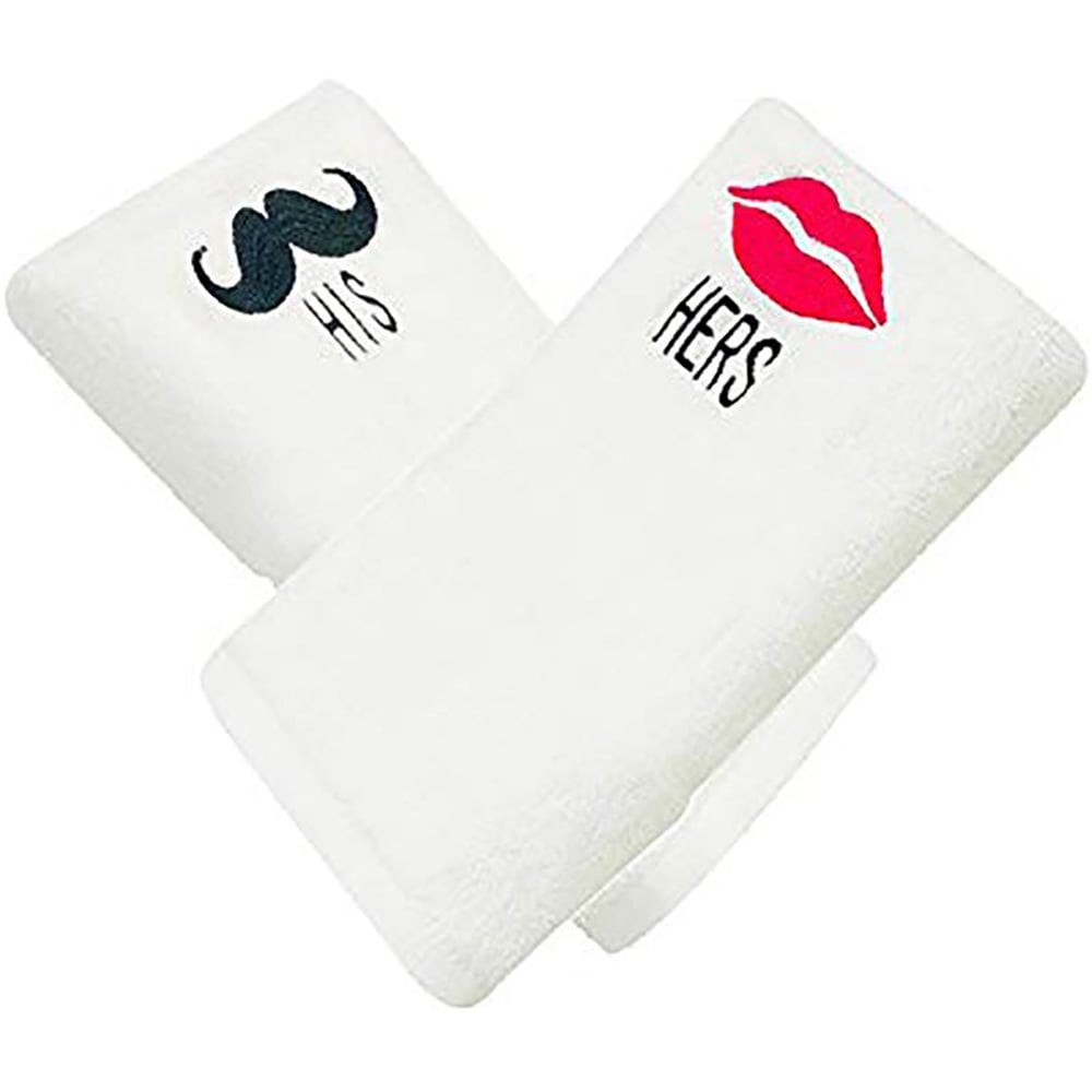 Personalized For You Cotton White Hers Lips & His Mustache Embroidery Set of 2 Bath Towel 70*140 cm Personalized For You Cotton White Hers Lips & His Mustache Embroidery Set of 2 Bath Towel 70*140 cm