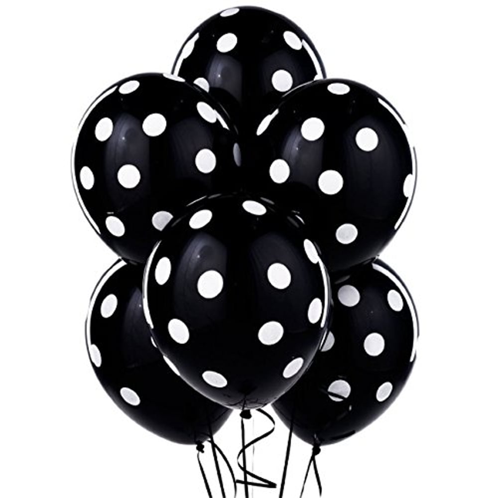 Qualatex Big Polka Dots Balloons - 11-Inch Black With White Dots