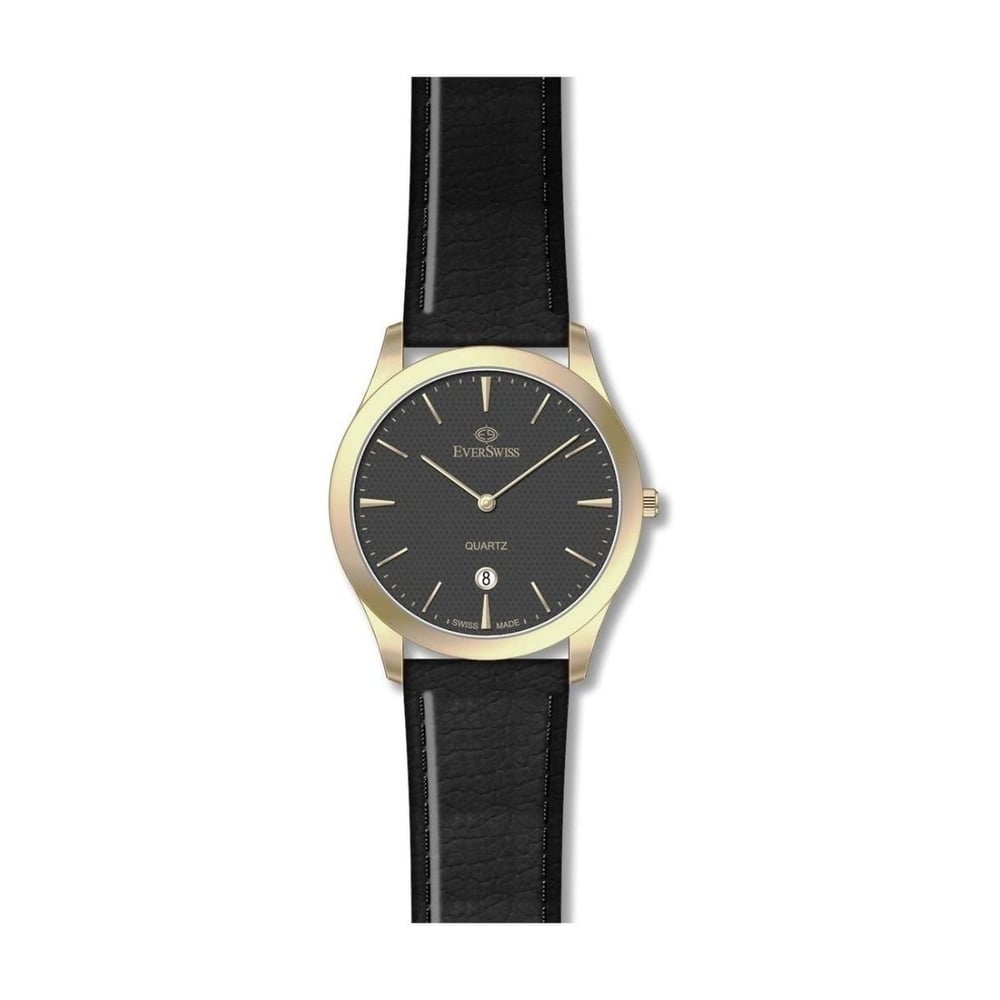 Everswiss 1691-GLB Black Leather Watch Men
