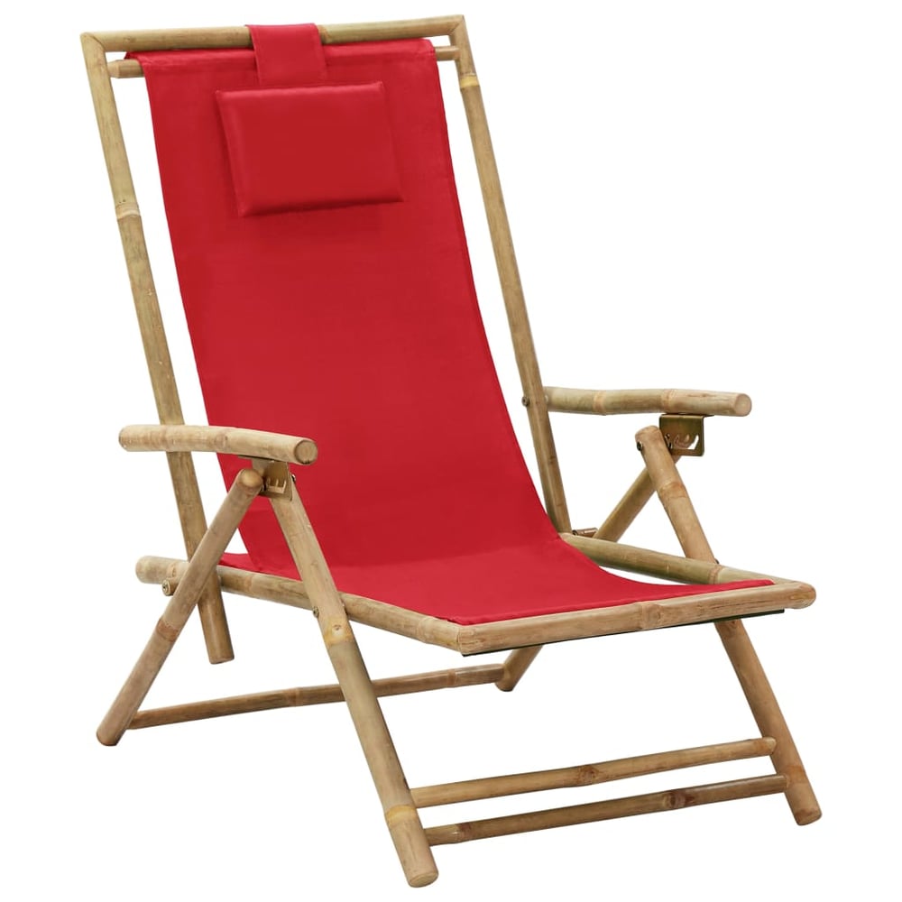 vidaXL Reclining Relaxing Chair Red Bamboo and Fabric vidaXL Reclining Relaxing Chair Red Bamboo and Fabric
