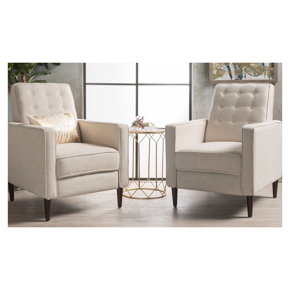 Mervynn Mid-Century Fabric Recliner Club Chairs (Set of 2) Cream