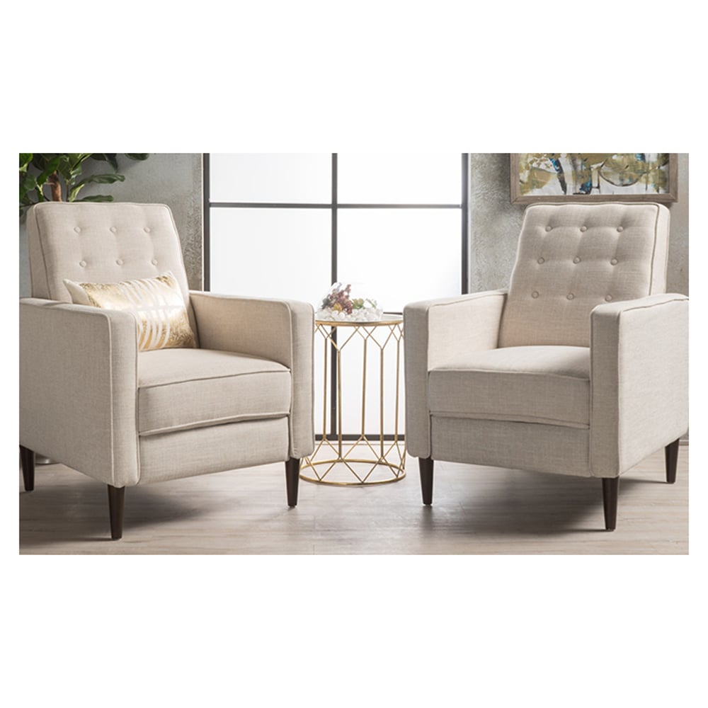 Mervynn Mid-Century Fabric Recliner Club Chairs (Set of 2) Cream Mervynn Mid-Century Fabric Recliner Club Chairs (Set of 2) Cream