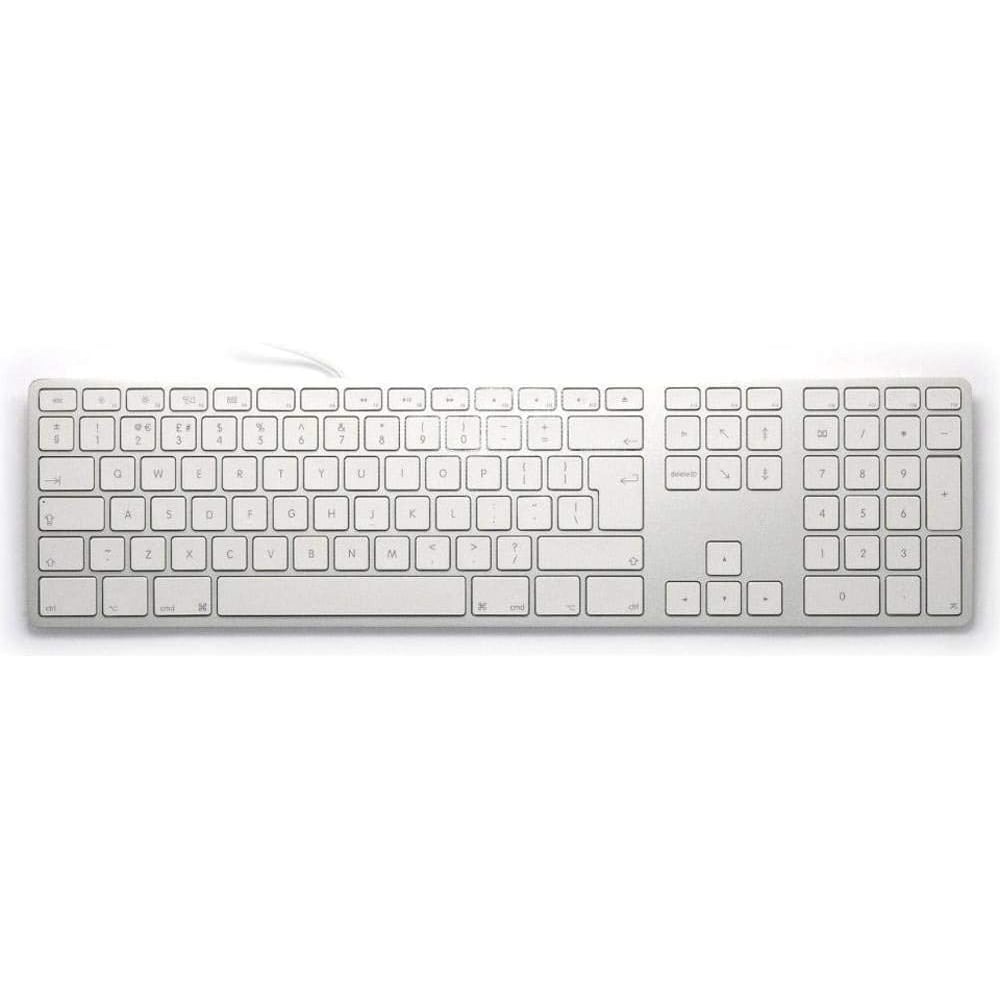 Matias Fk318s-uk Aluminium Extended Usb Keyboard/keyboard For Apple Mac Os | Qwerty | Uk Layout | With Responsive Flat Keys And Additional Numeric Keypad | Silver/white