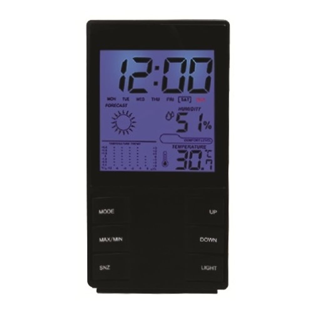 Eklasse Digital Clock With Calendar/Temperature & Humidity Meter Display Black EKTHM02AS