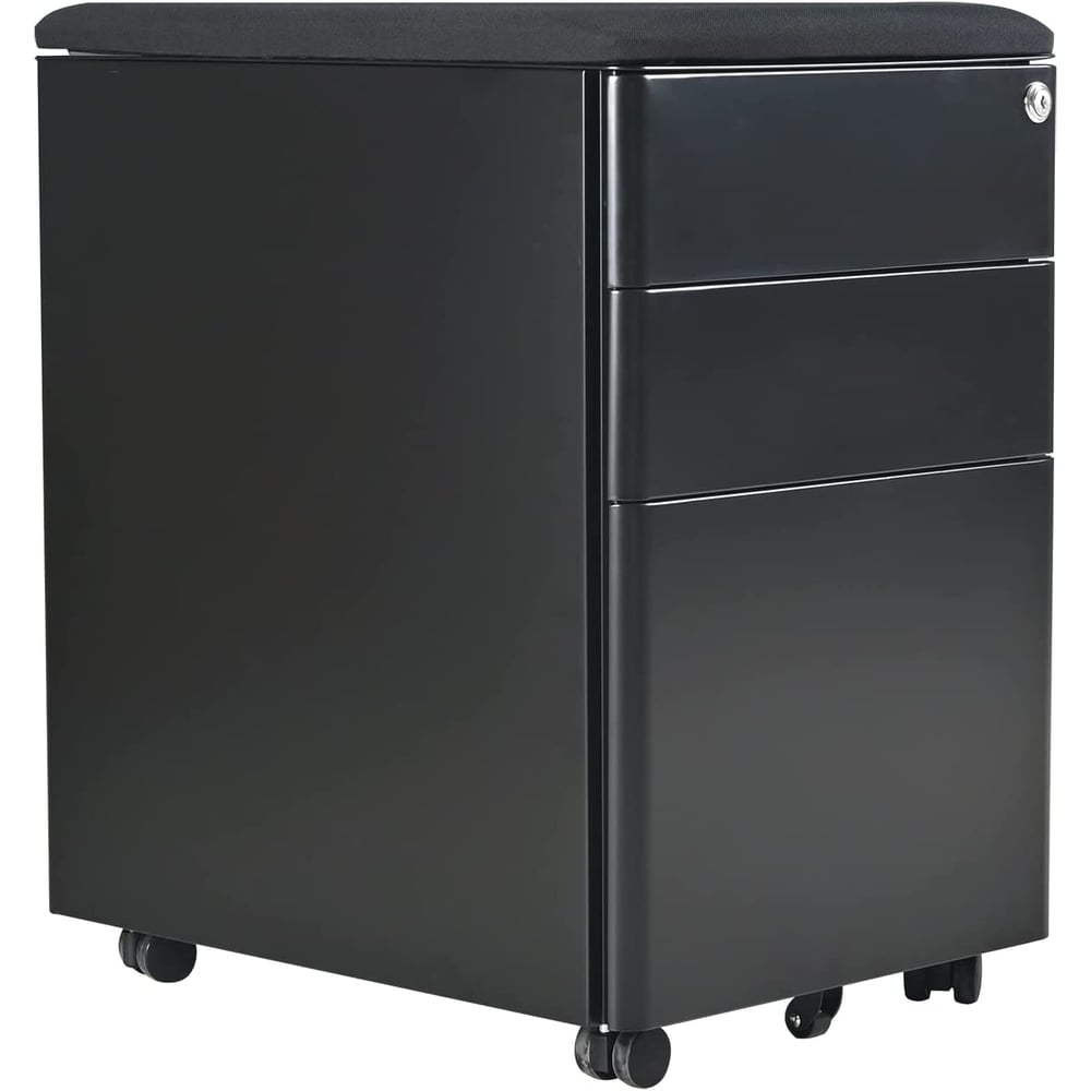 Navodesk Mobile Pedestal 3-drawer File Cabinet Under Desk Drawer With Castor Wheels By Navodesk Black Black Cushion