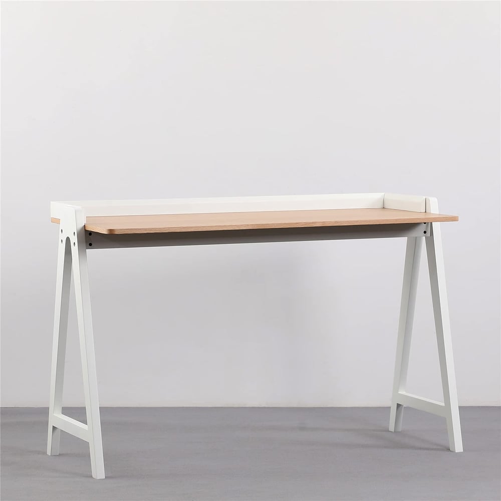 Daamudi Kai Desk, Modern Nordic Desk, Study Desk, Computer Desk For Home Office With Solid Wood Base & Oak Top White