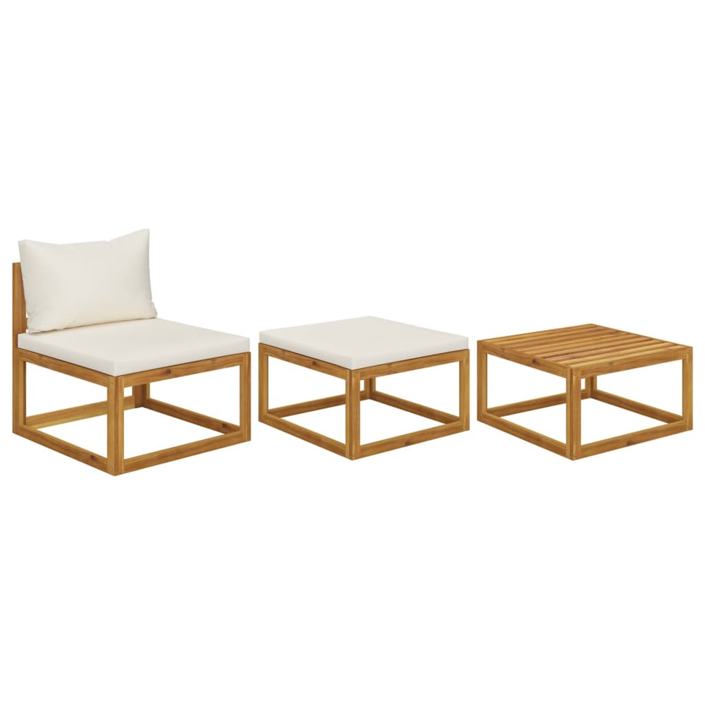 Vidaxl 3 Piece Garden Lounge Set With Cream Cushions Solid Acacia Wood Vidaxl 3 Piece Garden Lounge Set With Cream Cushions Solid Acacia Wood