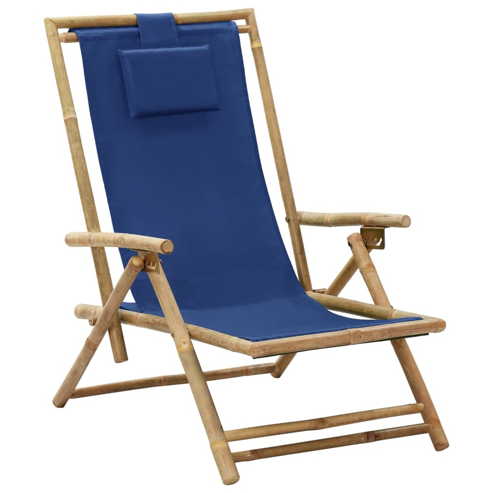 vidaXL Reclining Relaxing Chair Navy Blue Bamboo and Fabric vidaXL Reclining Relaxing Chair Navy Blue Bamboo and Fabric