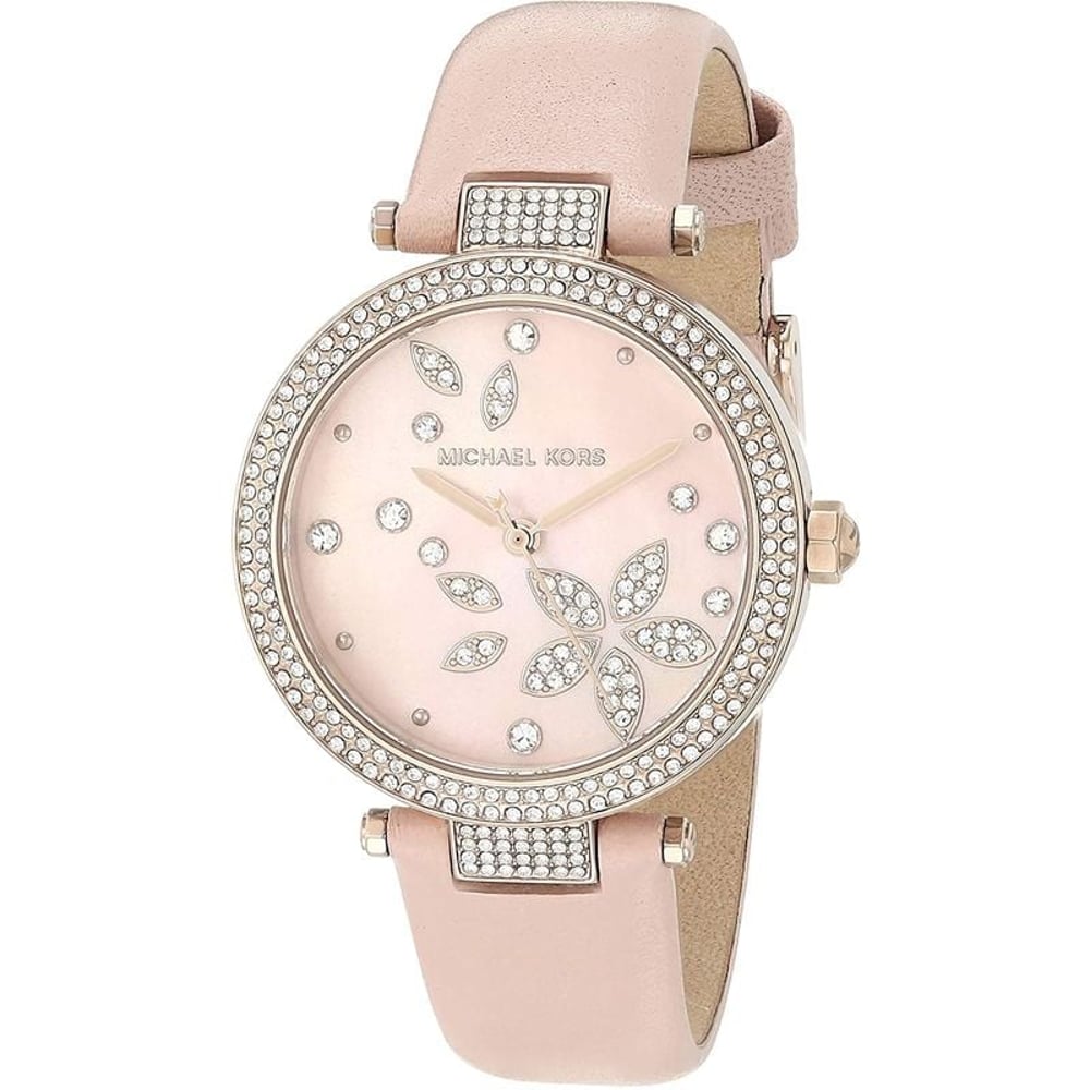 Michael Kors Parker Pave Rose Gold Leather Analog Women Watch MK6808