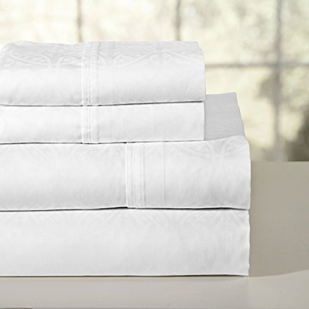 Buy Pointehaven 300 Thread Count Printed Sheet Set, White, King Online in UAE Sharaf DG