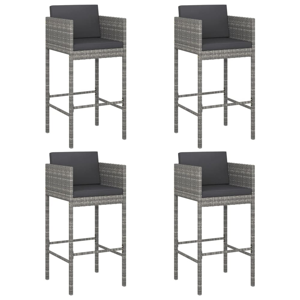Vidaxl Bar Stools 4 Pcs With Cushions Grey Poly Rattan