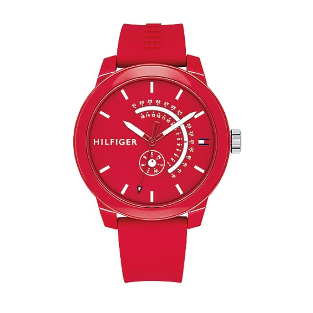 Tommy Hilfiger Denim Red Rubber Watch For Men 1791480