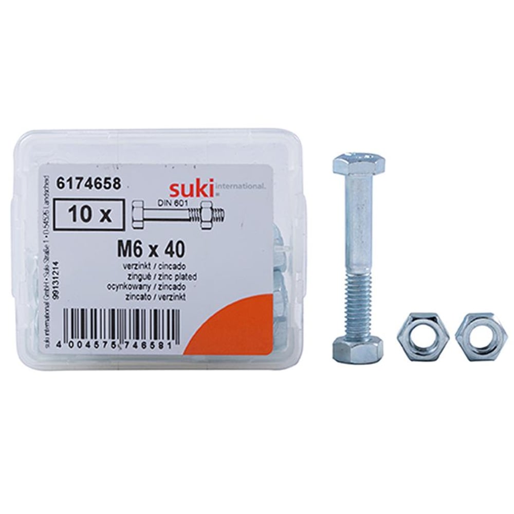 Suki Zinc-Plated Hex Bolt Screws (M6 — 40 mm, Pack of 10)) Suki Zinc-Plated Hex Bolt Screws (M6 — 40 mm, Pack of 10))