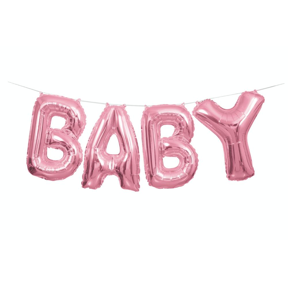 Unique- Baby Pink Foil Balloon Letter Banner Kit 14in Unique- Baby Pink Foil Balloon Letter Banner Kit 14in
