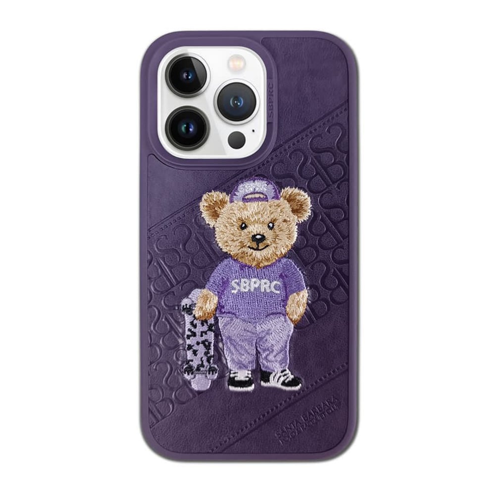 Santa Crete Series Retro and Classic Embroidery and Emboss design Phone Case for iPhone14 Pro Max Purple