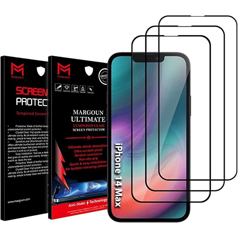 MARGOUN 3 Pack for iPhone 14 Plus Screen Protector Tempered Glass Black MARGOUN 3 Pack for iPhone 14 Plus Screen Protector Tempered Glass Black