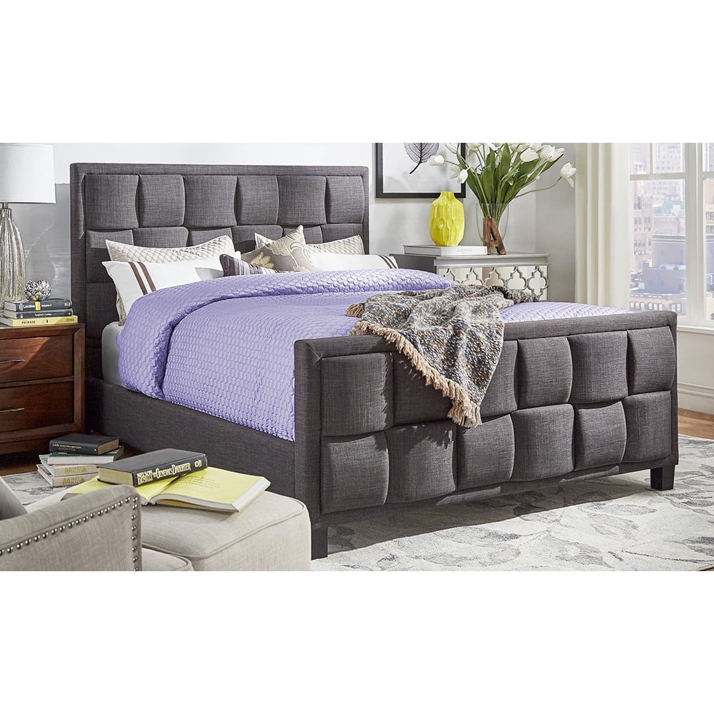 Upholstered Cotton and Polyester Bed Frame Super King with Mattress Charcoal Grey