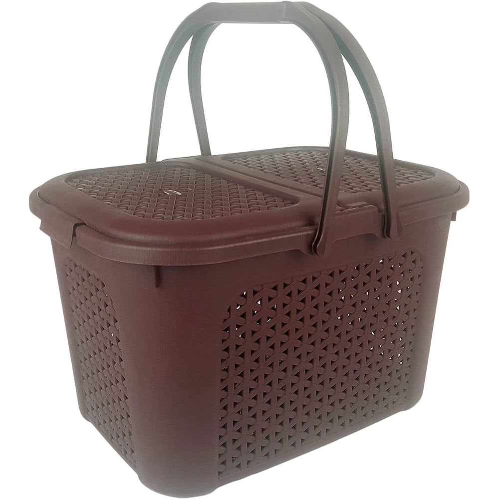 Hobby Life Rattan Design Maximo Picnic Basket 28 Litres (chocolate), Storage Basket Camping Picnic Food Grocery Basket Fruit Vegetable Bins, Organizer For Home Outdoor Activities