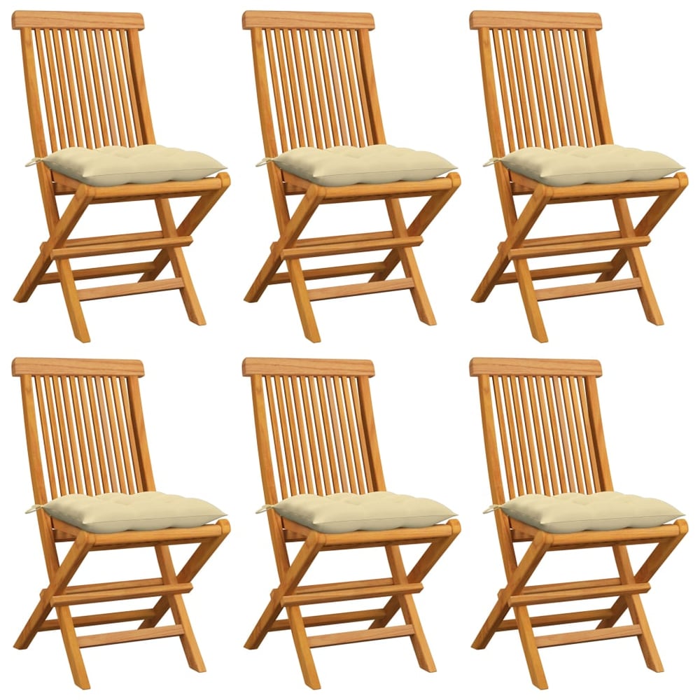 vidaXL Garden Chairs with Cream White Cushions 6 pcs Solid Teak Wood