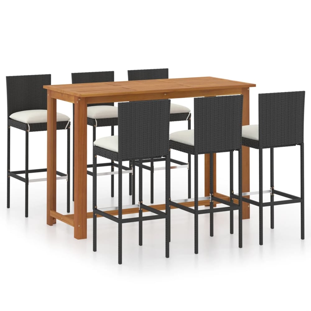 vidaXL 7 Piece Garden Bar Set with Cushions Black vidaXL 7 Piece Garden Bar Set with Cushions Black