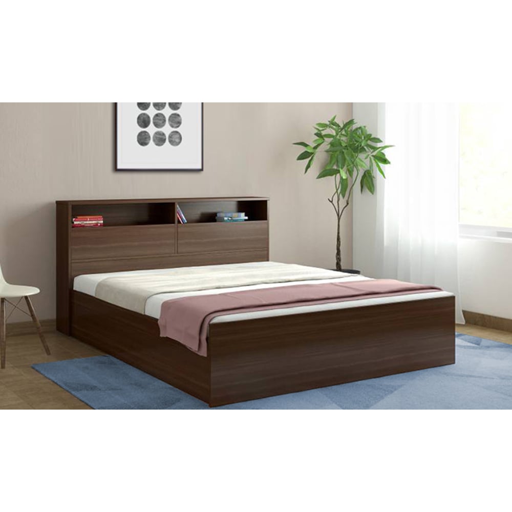 Engineered Wood Bed With Storage Queen Bed with Mattress Walnut