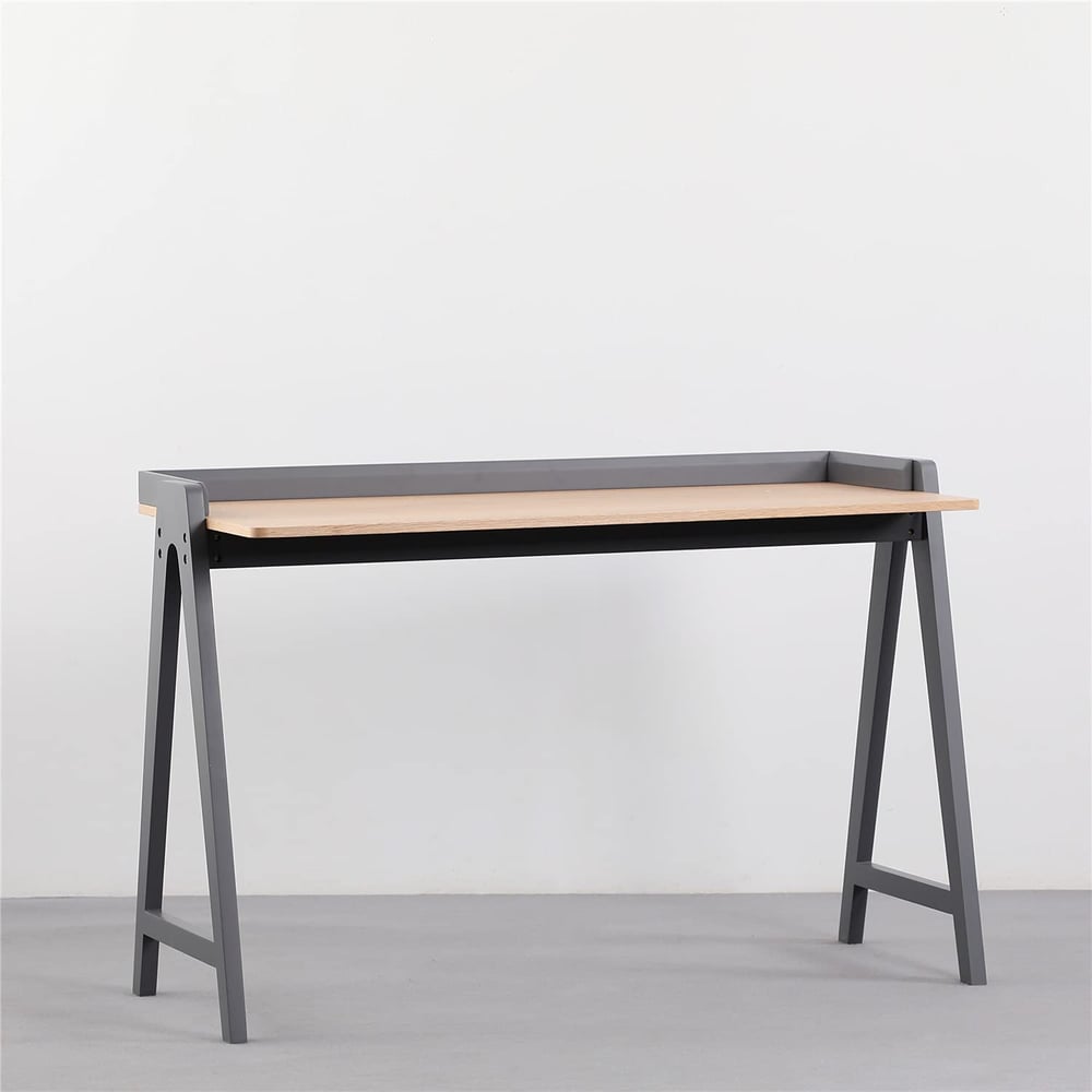 Daamudi Kai Desk, Modern Nordic Desk, Study Desk, Computer Desk For Home Office With Solid Wood Base & Oak Top Grey