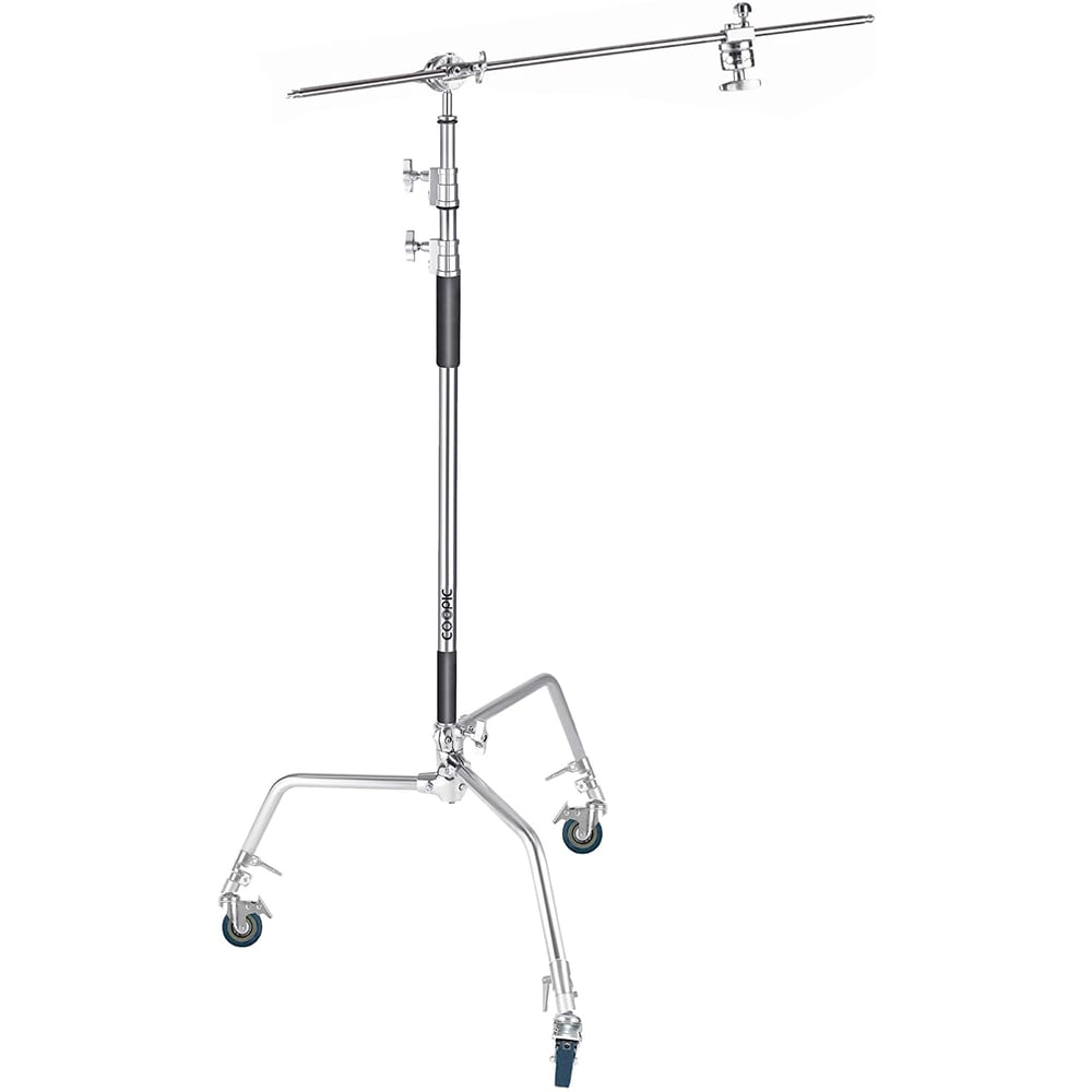 Coopic C Stand With 3 Pcs Wheel Stainless Steel 336cm/10.8ft Max. Height And 4 Feet Holding Arm Grip With Turtle Base For Studio Light Reflector Coopic C Stand With 3 Pcs Wheel Stainless Steel 336cm/10.8ft Max. Height And 4 Feet Holding Arm Grip With Turtle Base For Studio Light Reflector