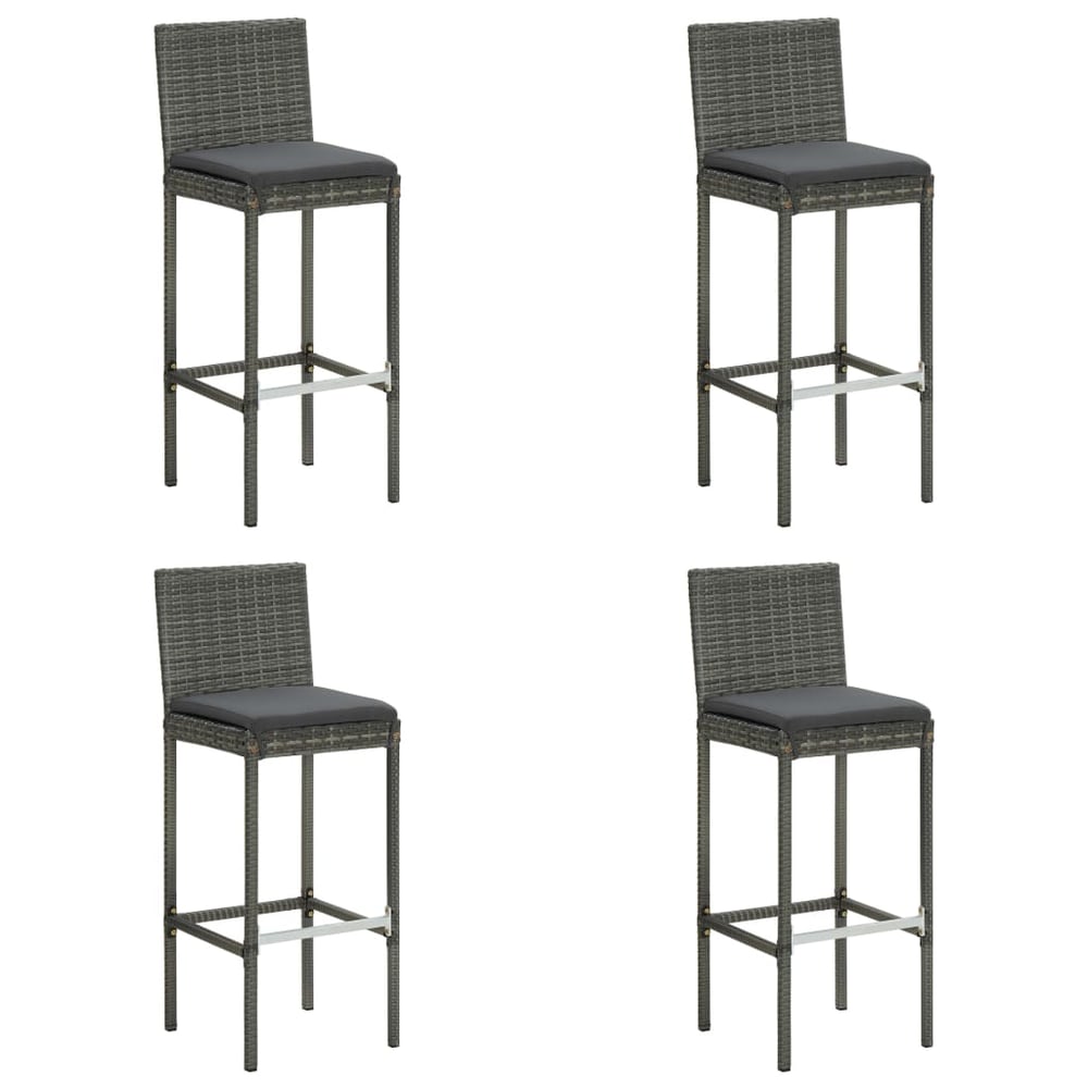 vidaXL Garden Bar Stools with Cushions 4 pcs Grey Poly Rattan vidaXL Garden Bar Stools with Cushions 4 pcs Grey Poly Rattan