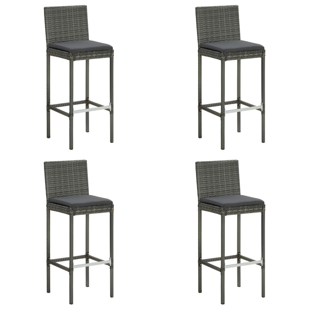 vidaXL Garden Bar Stools with Cushions 4 pcs Grey Poly Rattan