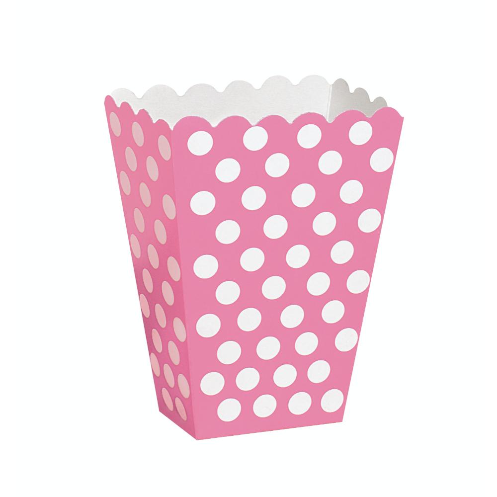 Unique- Hot Pink Deco Dot Treat Box Assembled 5.5in X 3.75in 8pcs