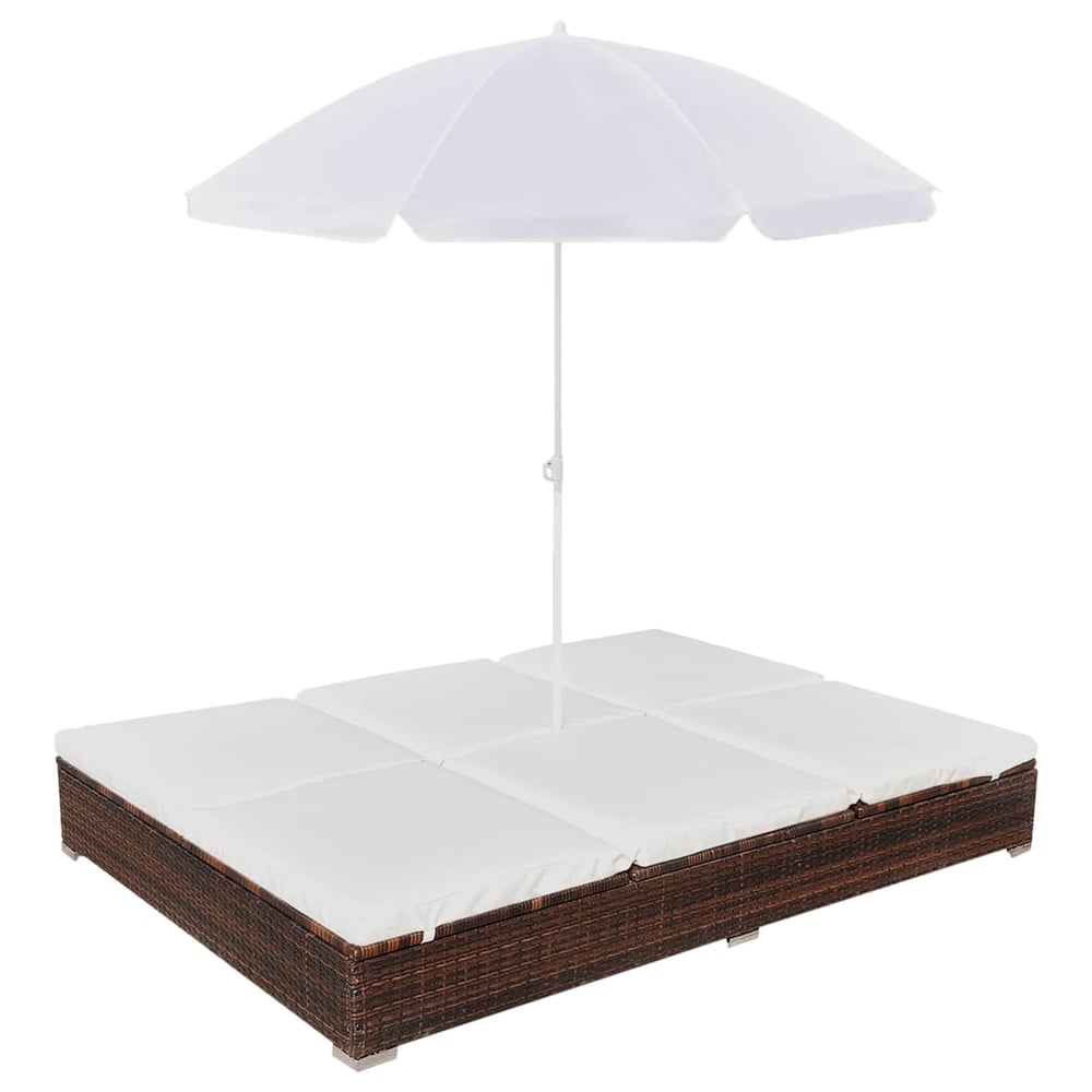 Vidaxl Outdoor Lounge Bed With Umbrella Poly Rattan Brown Vidaxl Outdoor Lounge Bed With Umbrella Poly Rattan Brown