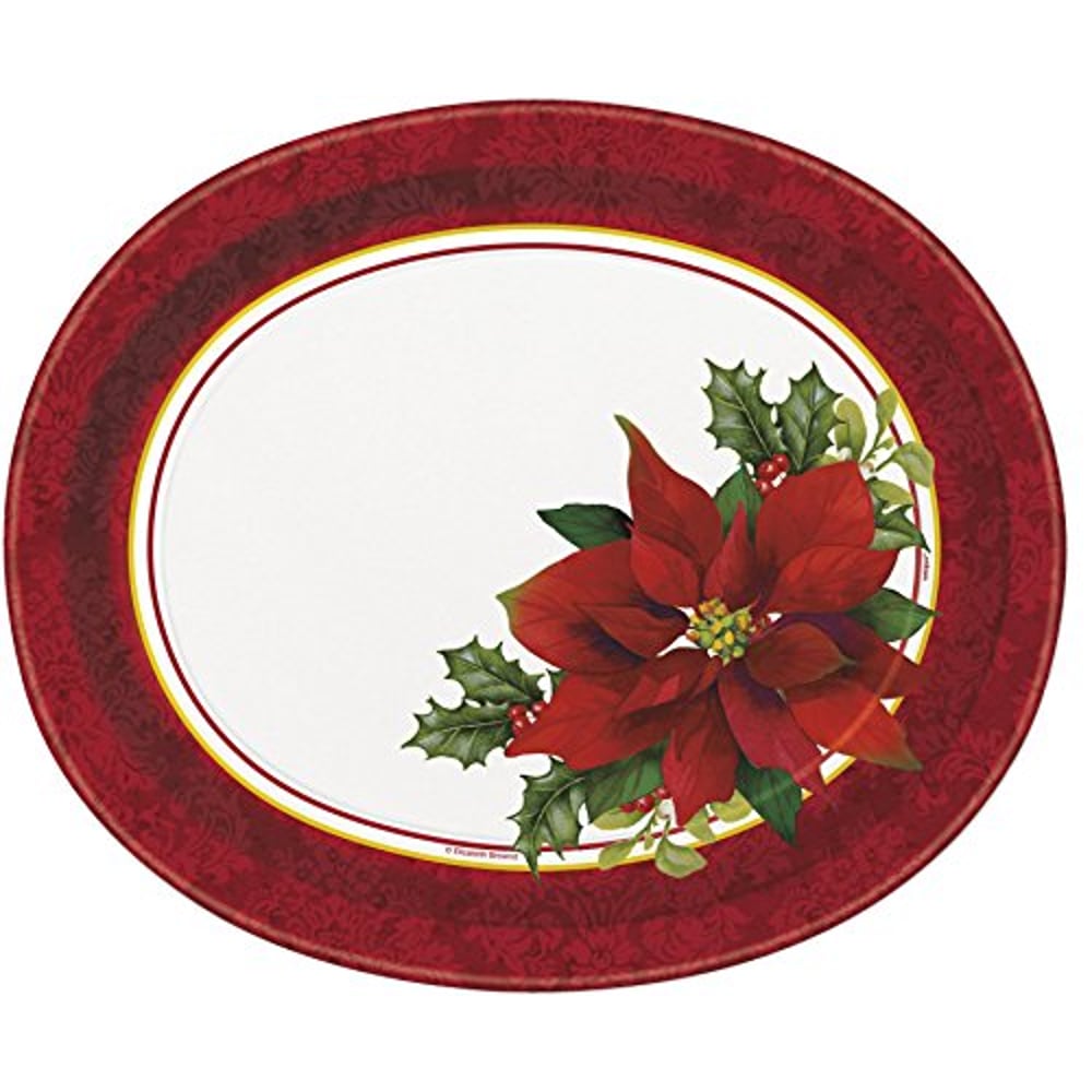 Unique Holly Poinsettia Holiday Oval Paper Plates, 8Ct Unique Holly Poinsettia Holiday Oval Paper Plates, 8Ct