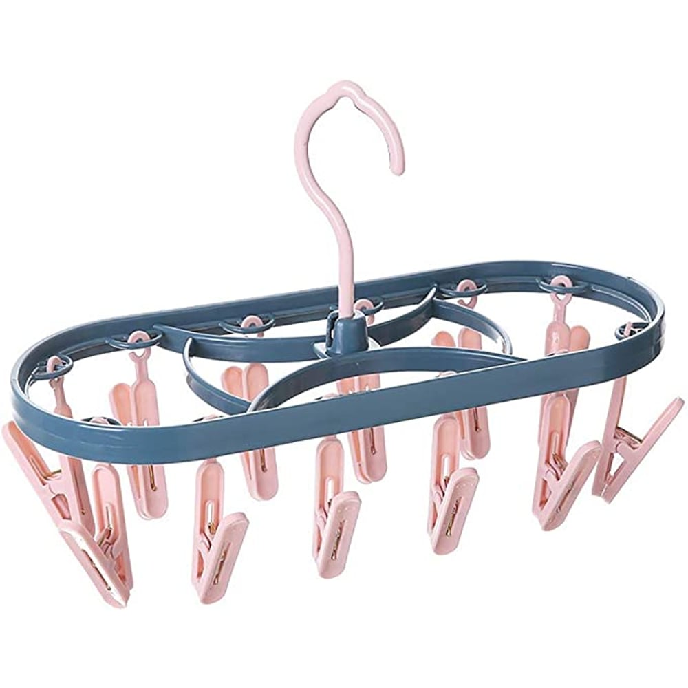 Margoun For Foldable Clothes Hanger Drying Rack With 12 Clips Plastic Space Saving Closet Organizer (Sand Pink)