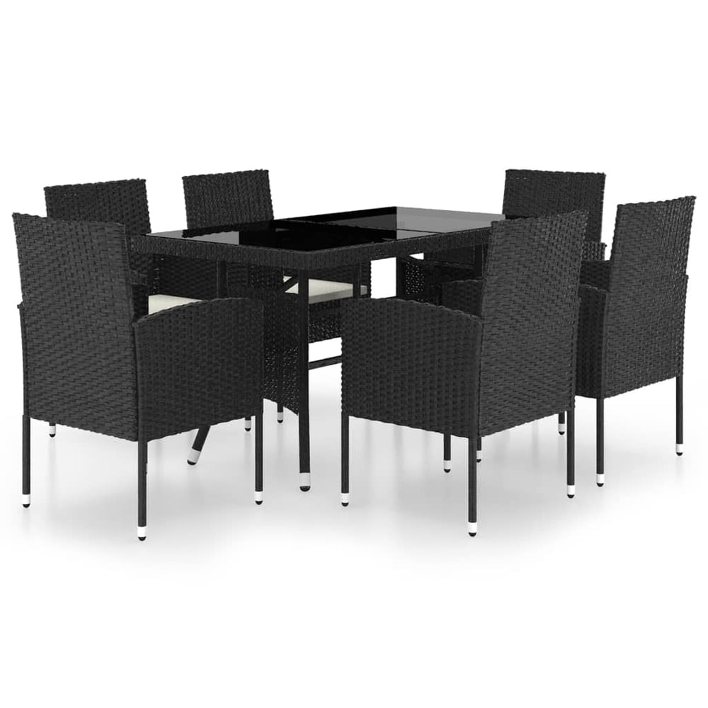 vidaXL 7 Piece Garden Dining Set Poly Rattan Black