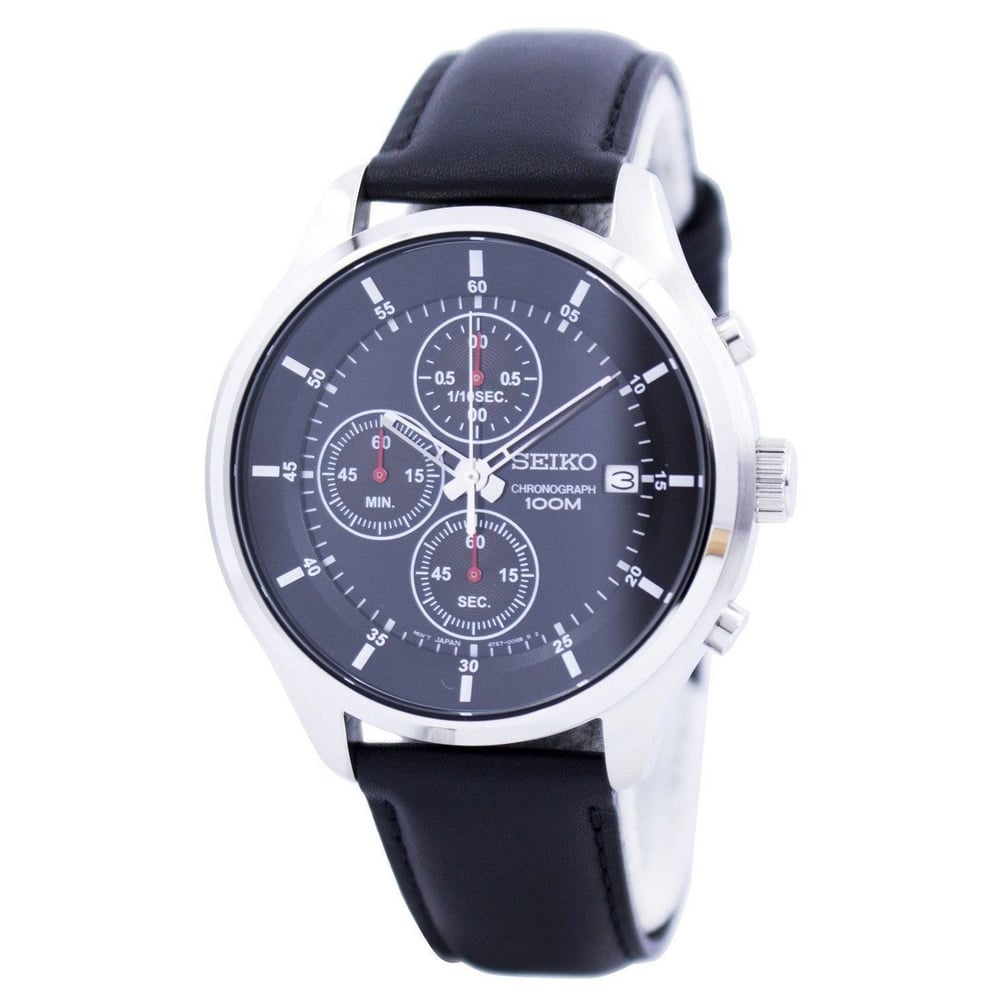 Seiko Chronograph Black Leather Analog Watch For Men SKS539P2