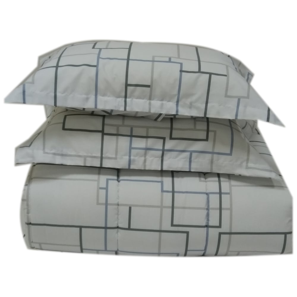 Double Comforter Set 220x240cm Poly Cotton Print White/Blue 180TC