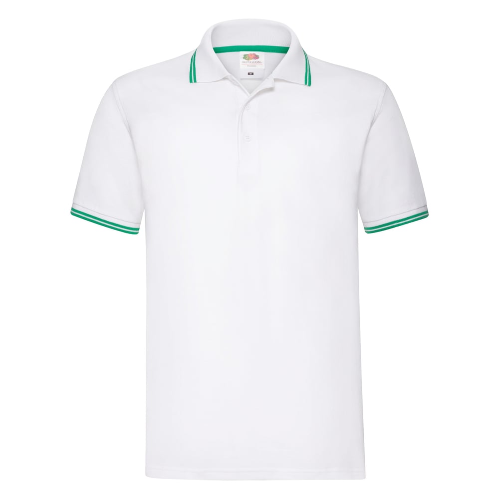 Fruit Of The Loom Premium Tipped Polo White/kelly Green Small