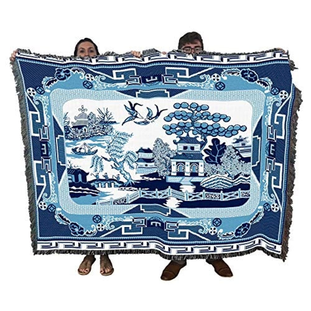 Pure Country Weavers Willow Blue Blanket Throw Woven From Cotton - Made In The Usa (72X54)