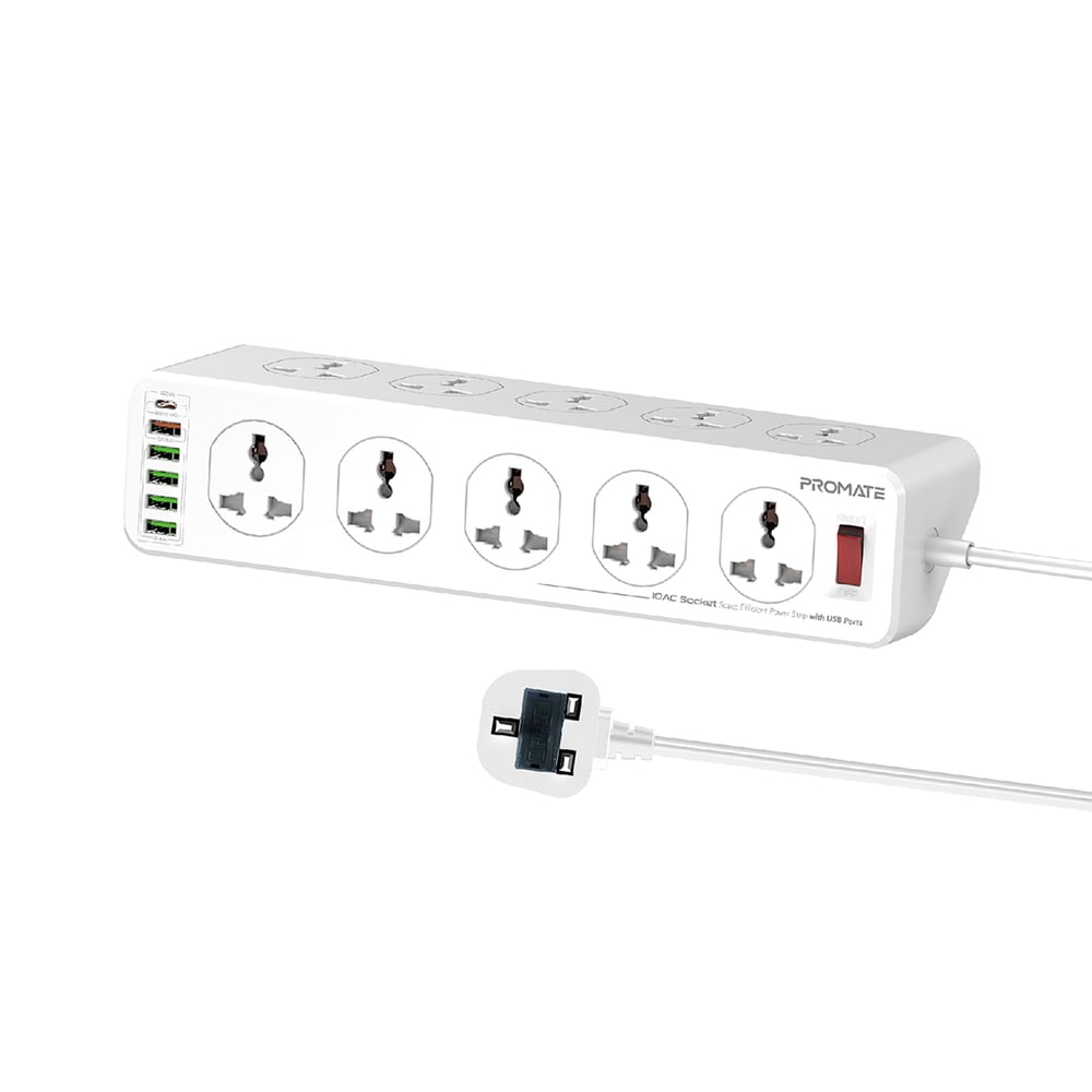 Promate Power Strip, Heavy-duty Universal 10 Way Outlets Power Plug Extension With 20w Usb-c Power Delivery Port, 18w Qc 3.0 Port, 32w 4 Usb Charging Ports And 3m Cord Length For Iphone/appliances, Powermatrix-3m Uk Plug Promate Power Strip, Heavy-duty Universal 10 Way Outlets Power Plug Extension With 20w Usb-c Power Delivery Port, 18w Qc 3.0 Port, 32w 4 Usb Charging Ports And 3m Cord Length For Iphone/appliances, Powermatrix-3m Uk Plug