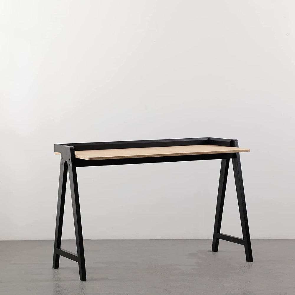 Daamudi Kai Desk, Modern Nordic Desk, Study Desk, Computer Desk For Home Office With Solid Wood Base & Oak Top Black