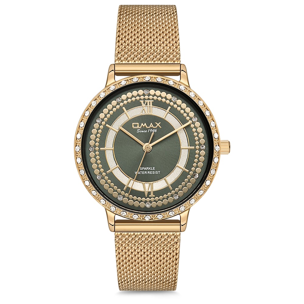 Omax Sparkle Collection Gold Mesh Analog Watch For Women SPM02G21I