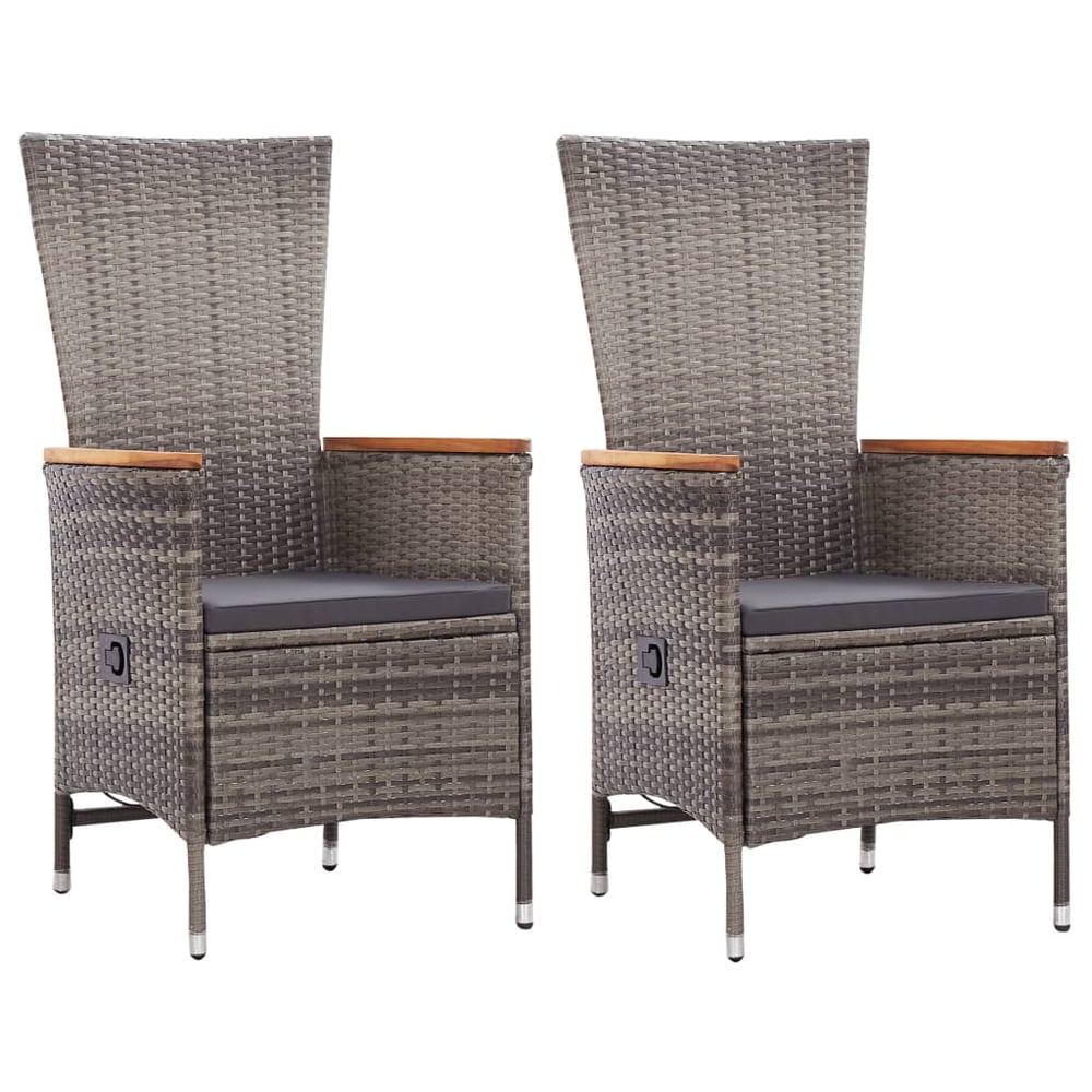 vidaXL Outdoor Chairs 2 pcs with Cushions Poly Rattan Grey vidaXL Outdoor Chairs 2 pcs with Cushions Poly Rattan Grey
