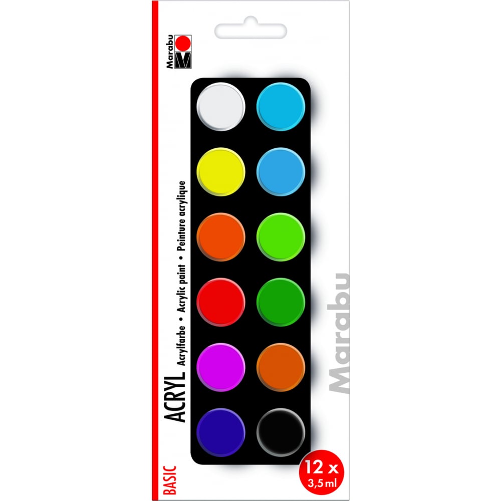 Marabu Acrylic Paints Set Basic, 12 X 3,5 Ml