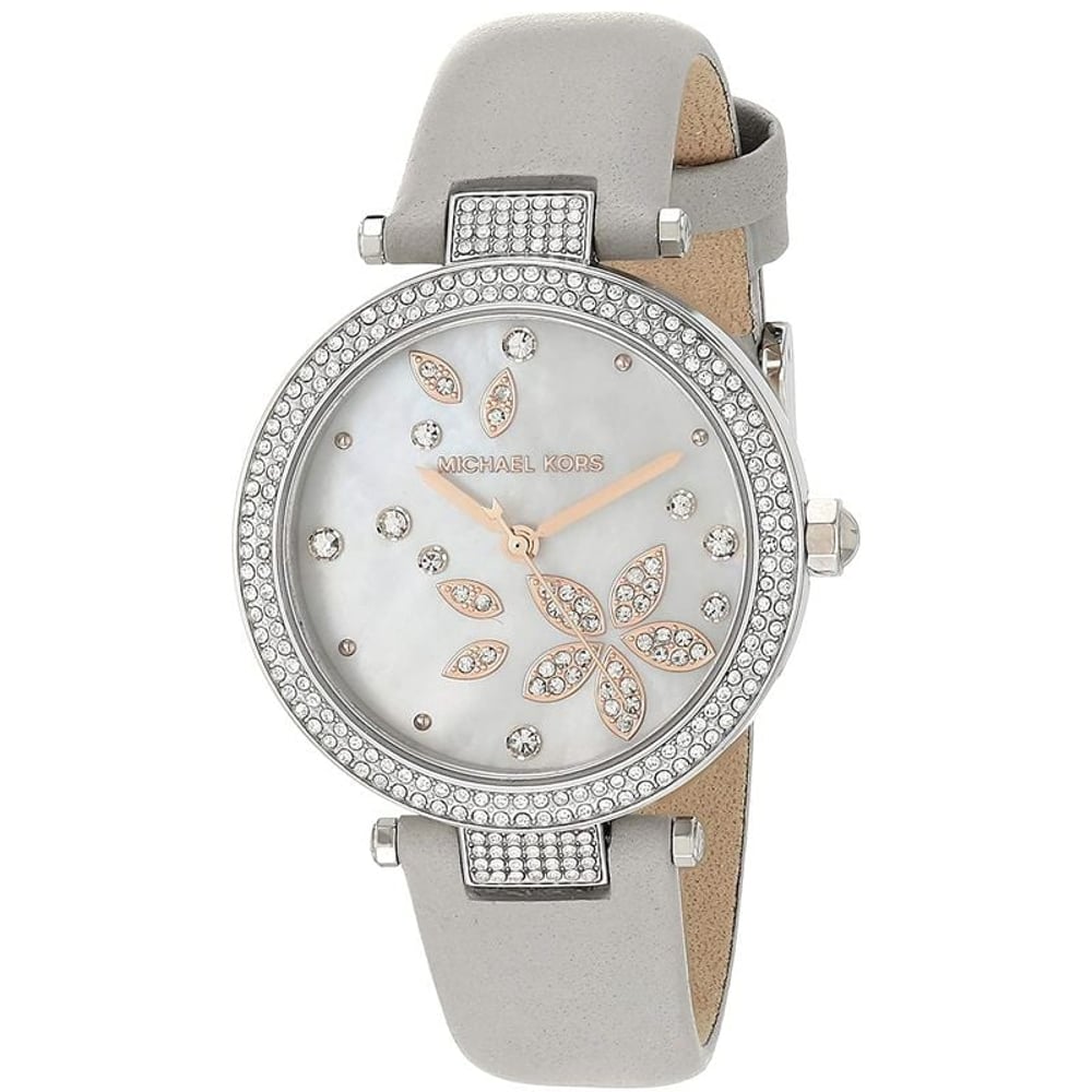 Michael Kors Parker Pave Silver Leather Analog Women Watch MK6807 Michael Kors Parker Pave Silver Leather Analog Women Watch MK6807